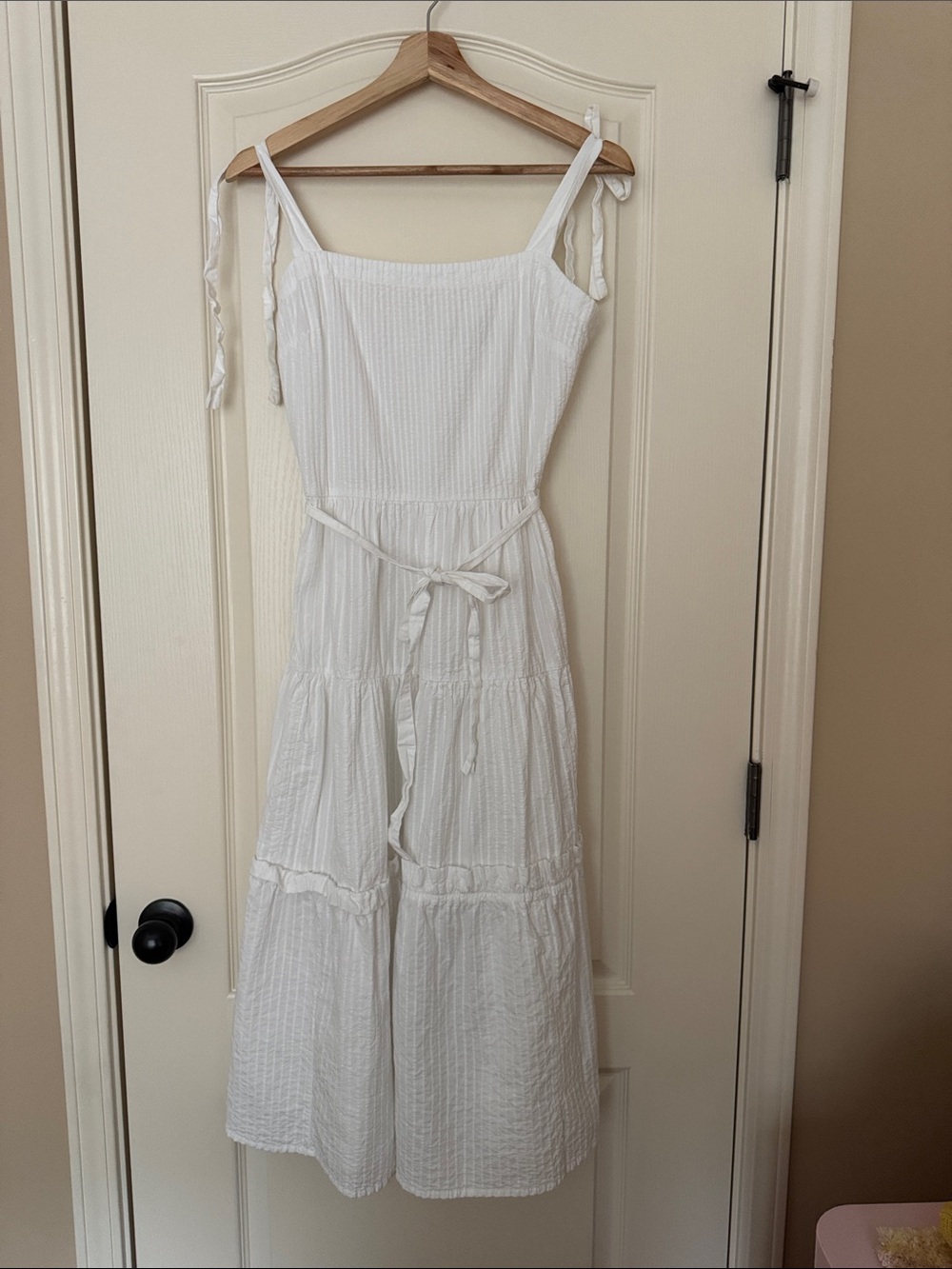 Topshop Women’s White Pintuck Tie-Strap Tiered Sundress
